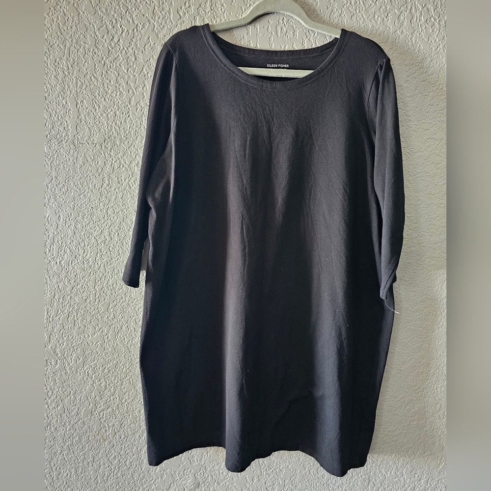 Eileen Fisher black dress size L long sleeve stretch